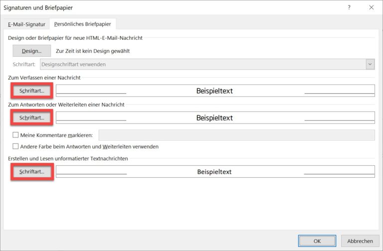 StandardSchriftart in Outlook anpassen AWeb Informatik Anleitung