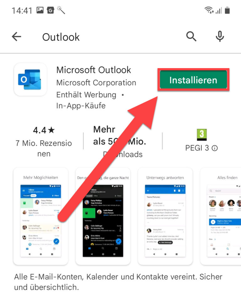 Einstieg in die OutlookApp auf Android AWeb Informatik Anleitung