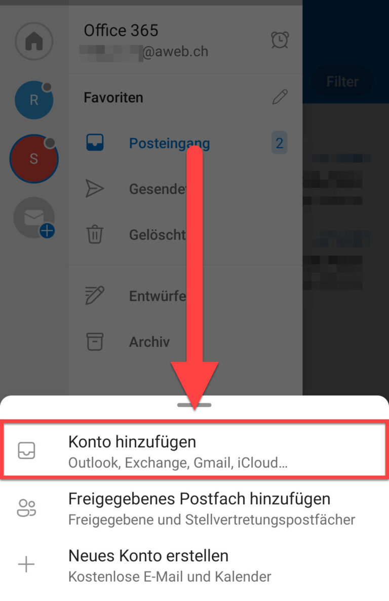 Outlook-App auf Android: Weiteres Konto hinzufügen – AWeb Informatik Anleitung