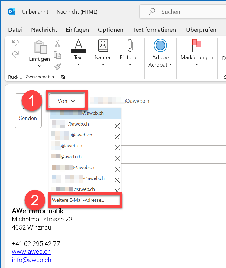 outlook online email hinzufügen