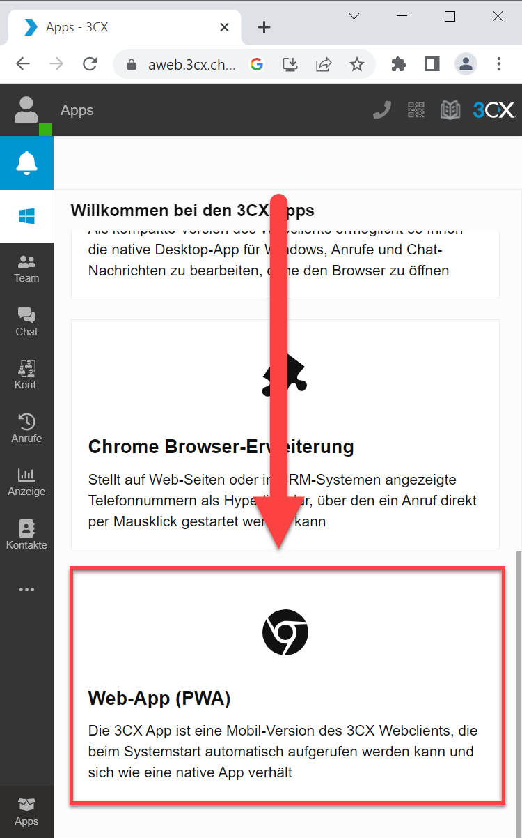 3CX für Windows: PWA-App installieren – AWeb Informatik Anleitung